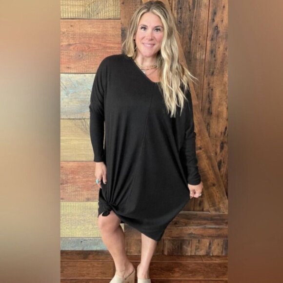 Yana K Dress 3/4 Lisa Long Sleeve Black Neutral Casual Oversized Loose Fit - Picture 3 of 11